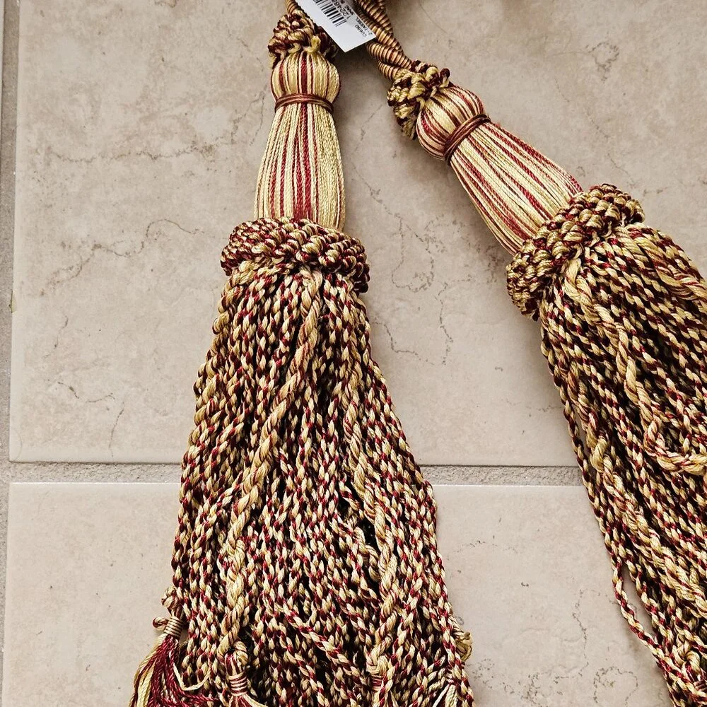 RARE LUXURY ITALIAN BURGUNDY RED GOLD CURTAIN TASSEL TIE BACK PULL SWAG FRINGE
